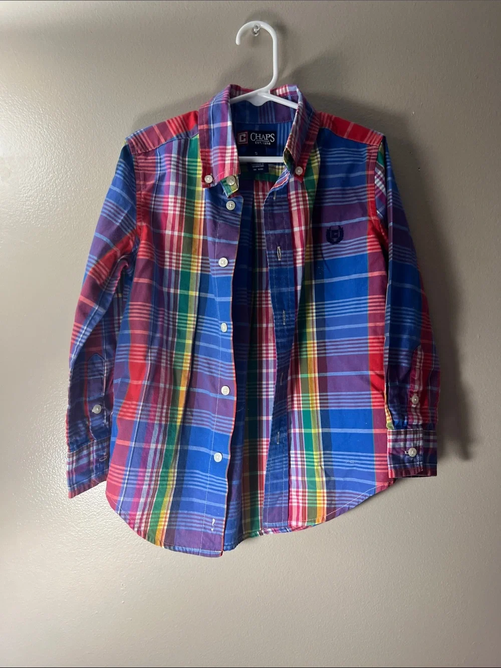 Chaps Boys Multicolor Plaid Button-Down Shirt - Blue, Red, Green